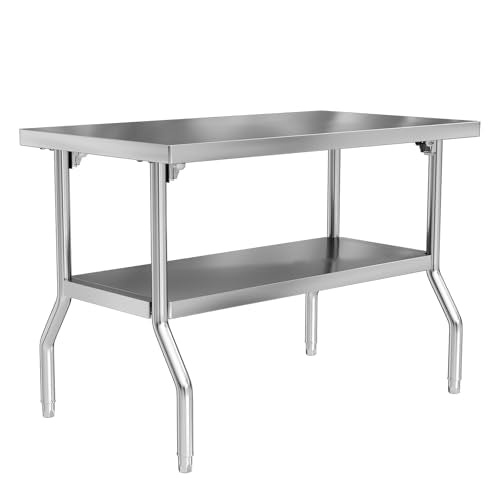 Stainless Steel Folding Table 48 x 30 Inch Commercial Workbench with Removable Undershelf, Collapsible Portable Utility Table for Kitchen, Outdoor BBQ, Restaurant, Garage - color: With Undershelf, size: 48x30 Inch