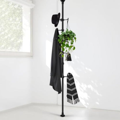 Coat Rack Freestanding, 56 to 125 inch Adjustable Tension Rod Hanger with 12 Hooks for Hanging Coat, Plant,Jacket, Hat, Scarf, Suitable for Living Room, Balcony, Kitchen Black - color: Black