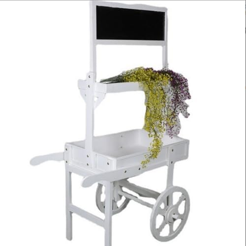 CNCEST 2 Tier Rolling Table Cart with Wheel Sunshade for Garden/Street,Wooden Dessert Candy Cart for Display Rack Coffee Station Food Stand Beverage Bar,Retro Market Flower Succulent Display Stand - color: White2