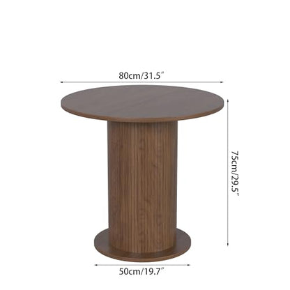 31.5 inch Round Dining Table for 2, Modern Farmhouse Kitchen Table, Small Circle Dining Tables with Wood Strip Base for Kitchen Living Room (Walnut) - color: Walnut