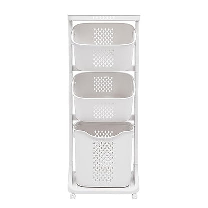 Laundry Basket, Laundry Basket Organizer Sorter Clothes Storage Organizer Shelf Rolling Cart with 4 Wheels, Laundry Hamper Basket Sorter Washing Hamper for Kitchens Bathrooms Bedrooms (3 Tier+White) - style: 3 Tier+White
