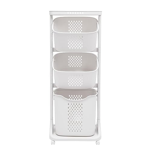 Laundry Basket, Laundry Basket Organizer Sorter Clothes Storage Organizer Shelf Rolling Cart with 4 Wheels, Laundry Hamper Basket Sorter Washing Hamper for Kitchens Bathrooms Bedrooms (3 Tier+White) - style: 3 Tier+White