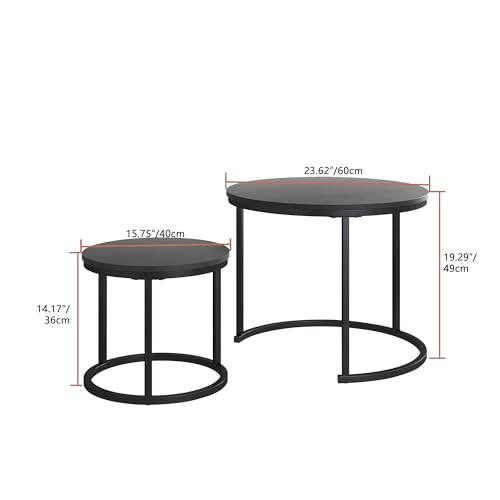 HOJINLINERO Round Nesting Coffee Table Set of 2,Small Black Coffee Table | Center Table for Living Room,Small Apartment,Small Space,Stacking Side Tables,Wood Tabletop,Sturdy and Easy to Assemble - color: Black, size: Small