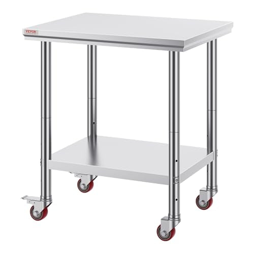 VEVOR Stainless Steel Work Table 30 x 24 x 33 Inch Prep Table with 4 Caster - size: 30*24*33In, style: With Caster