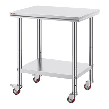 VEVOR Stainless Steel Work Table 30 x 24 x 33 Inch Prep Table with 4 Caster - size: 30*24*33In, style: With Caster