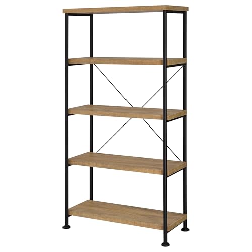 Coaster Home Furnishings - Analiese - Wood and Metal - 4-Tier Bookshelf with Open Shelves, X-Back Bracing, and Rectangular Frame - Home Office - 63-Inch - Mango - 802003 - color: Mango