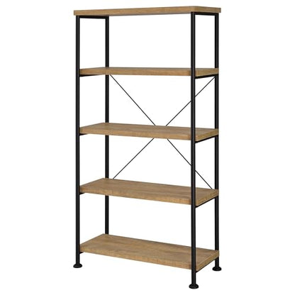 Coaster Home Furnishings - Analiese - Wood and Metal - 4-Tier Bookshelf with Open Shelves, X-Back Bracing, and Rectangular Frame - Home Office - 63-Inch - Mango - 802003 - color: Mango
