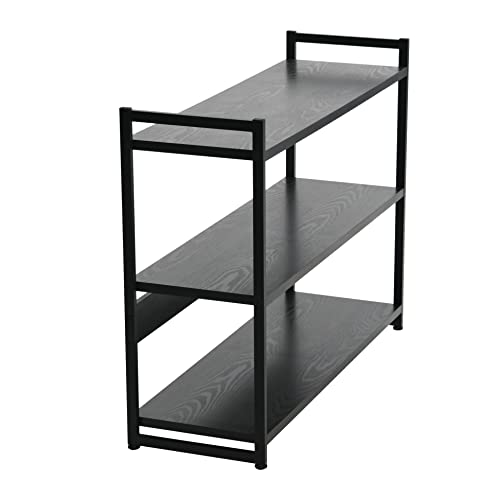 Household Essentials Jamestown Wide 3 Shelf Open Storage Bookshelf Black Oak Wood Grain and Black Metal - color: Black Oak