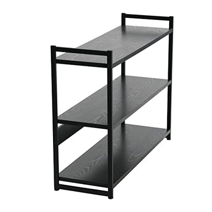Household Essentials Jamestown Wide 3 Shelf Open Storage Bookshelf Black Oak Wood Grain and Black Metal - color: Black Oak