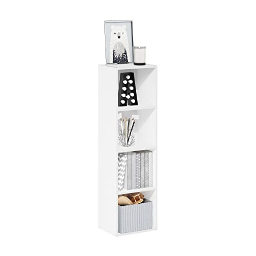 Furinno PASIR Book Shelf, 4-Tier Bookcase, Modern Standing Bookshelf, Open Storage Shelf, 9 x 12 x 42 Inches, for Home Office, Living Room, Plain White - color: Plain White, size: 4-Tier, 9 x 12 x 42