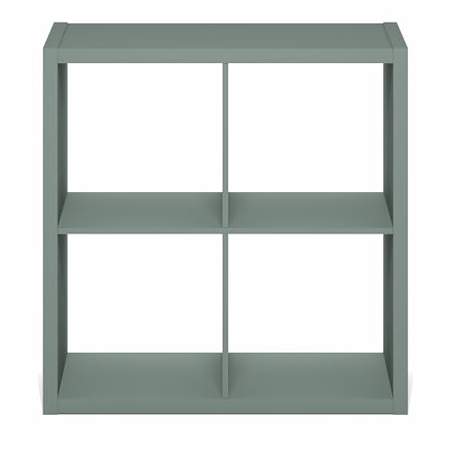 Furinno Cubicle 4-Cube Book Shelf, Extra Thick Frame Bookshelf, Light Grey | 14.6" x 30" x 30", Reversible Bookcase with Open Back, for Living Room, Bedroom, Home Office - color: Sage Green, size: 4-Cube