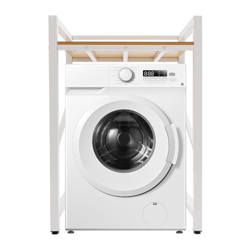 Over Washer and Dryer Shelves,Dryer Storage Shelf,3 Tiers Laundry Room Storage and Organizer Standing Shelf,Height Adjustable Laundry Room Shelves, Load-Bearing Capacity 22lbs (White+Yellow) - color: White+yellow