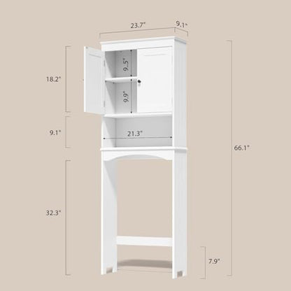 Gizoon Over the Toilet Storage Cabinet with Adjustable Shelf, White | Bathroom Space Saver Organizer Above Toilet with Open Shelf and Double Doors, Taller Wooden Free Standing Toilet Rack - color: White