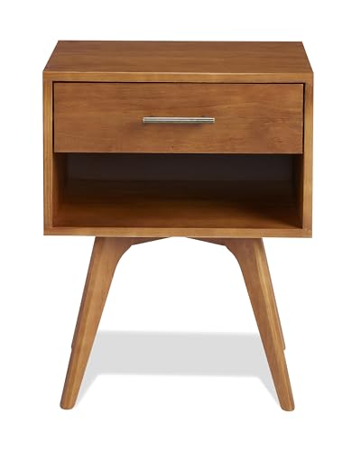 Mid Century Modern One Drawer Nightstand/Constructed of Solid Wood/Castanho Finish - color: Castanho