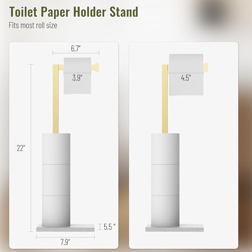 Gold Toilet Paper Holder Stand Marble Base SUS 304 Stainless Steel Freestanding Tissue Roll Holder for Bathroom Rustproof Storage for 4 Rolls Brushed Gold by Homevacious - color: Brushed Gold
