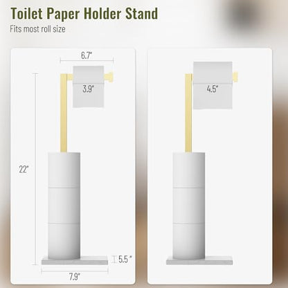 Gold Toilet Paper Holder Stand Marble Base SUS 304 Stainless Steel Freestanding Tissue Roll Holder for Bathroom Rustproof Storage for 4 Rolls Brushed Gold by Homevacious - color: Brushed Gold