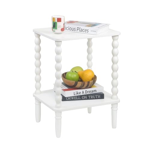 Fultyle White End Table, Small Side Table with Storage Shelf, 2-Tier Modern Night Stand for Bedroom, Living Room, Small Spaces (White) - color: White