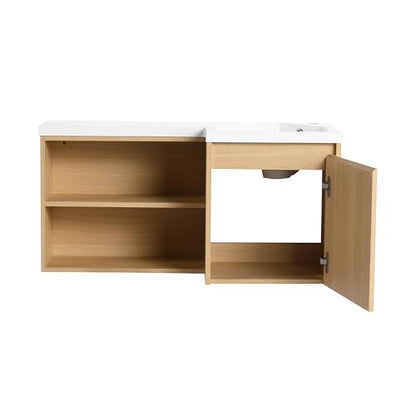 Malwee 36" Corner Floating Bathroom Vanity with Resin Sink, Right Side L-Shaped Wall Mounted Cabinet, Soft Close Door & Open Shelf, Space Saving Vanity for Small Bathroom, Light Brown - size: 36" (Right Sink)