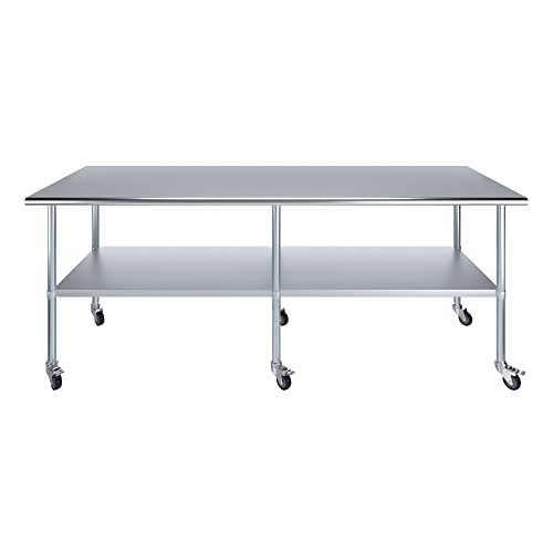 AmGood 96" Long x 30" Deep Stainless Steel Table with Casters - size: 96" Long x 30" Deep