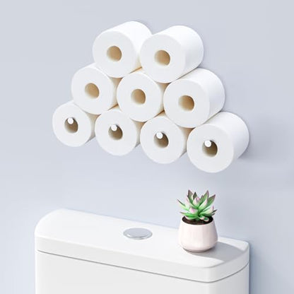 Toilet Paper Holder Wall Mount, Extra Toilet Paper Storage Metal, Modern Toilet Paper Organizer for 10 Rolls, Adhesive Toilet Paper Stand for Bathroom Kitchen Washroom (Sliver)