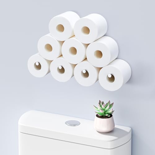 Toilet Paper Holder Wall Mount, Extra Toilet Paper Storage Metal, Modern Toilet Paper Organizer for 10 Rolls, Adhesive Toilet Paper Stand for Bathroom Kitchen Washroom (Sliver)