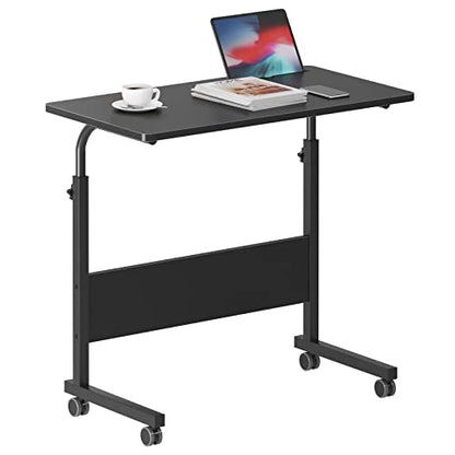 DlandHome Mobile Bed Table 31.5 Inch, Adjustable Side Table Laptop Computer Stand Desks with Tablet Slot Cart Tray Wheels,Black#2 - color: Black#2, size: 31.5 Inch