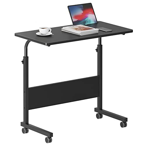 DlandHome Mobile Bed Table 31.5 Inch, Adjustable Side Table Laptop Computer Stand Desks with Tablet Slot Cart Tray Wheels,Black#2 - color: Black#2, size: 31.5 Inch