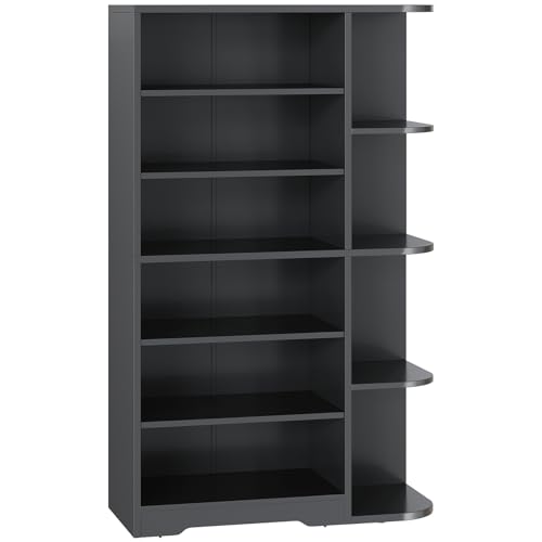 YATINEY Tall Shoe Rack, Multifunctional Shoe Cabinet with Open Storage, Entryway Shoe Organizer for Closet, 7-Tier Wooden Shoe Storage Closet with Adjustable Shelves, Black SC02BK - color: Black