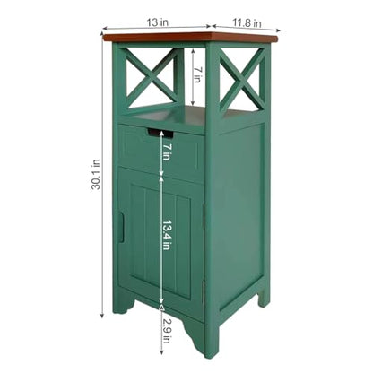 Assembled 30in Height Nightstand, Pre- Assembled Bathroom Floor Cabinet with Shelf and Storage Drawer, Green Tall End Table No Assembly Chest for Living Room Bedroom - color: Green