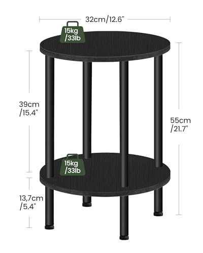 CHOEZON Side Table Set of 2, 2-Tier Round End Table, Small Nightstand with Sturdy Metal Tube, Industrial Coffee Table, for Living Room, Bedroom, Black TBZ01P2BB - color: Black