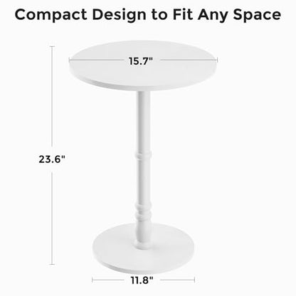 Homleke 16" Round Side Tables, Solid Wood Pillar with Wood Top & Base, Small Drink Accent Table for Living Room, Bedroom, Sofa & Office, Easy Assembly, White - color: White
