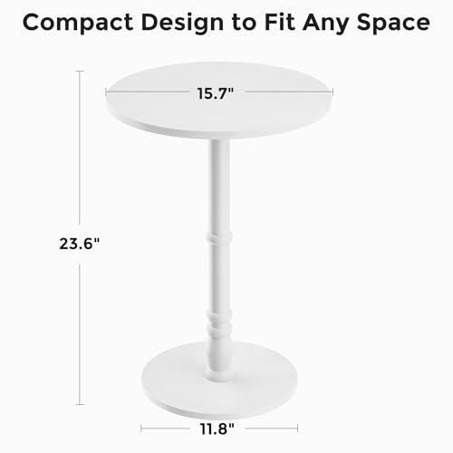 Homleke 16" Round Side Table with Solid Wood Pillar, Large Drink Table | Accent Table for Sofa Side, Wood Top & Base, Easy Assembly, Living Room, Bedroom, Office, White - color: White