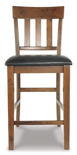 Signature Design by Ashley Ralene Traditional 26" Counter Height Faux Leather Seat Barstool, 2 Count, Brown | Wipe-clean faux leather cushion, Veneers, wood and engineered wood frame, 25.63-inch seat height, Ralene Series - color: Medium Brown, style: Bar