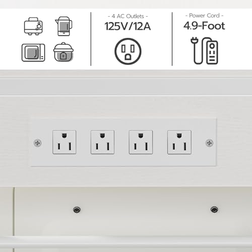 HOOBRO Bakers Rack with Power Outlet, 35.4 Inches Coffee Bar with Mesh Basket, Microwave Stand with 4 S-Shaped Hooks, Kitchen Bakers Rack with Storage, Easy to Assemble, White WT05HB01 - color: White