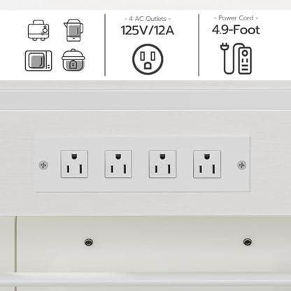 HOOBRO Bakers Rack with Power Outlet, 35.4 Inches Coffee Bar with Mesh Basket, Microwave Stand with 4 S-Shaped Hooks, Kitchen Bakers Rack with Storage, Easy to Assemble, White WT05HB01 - color: White