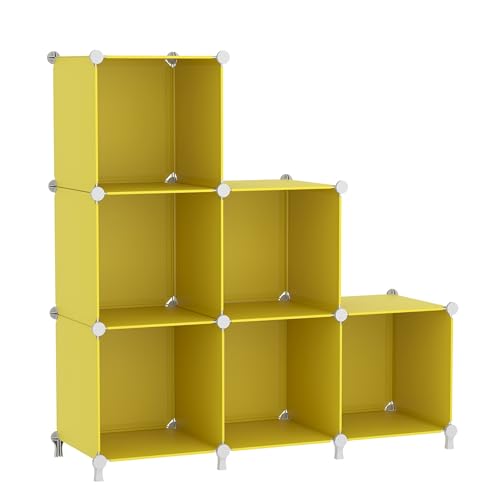 AWTATOS Cube Storage Organizer, 6 Cube Closet Organizers and Storage, DIY Stackable Bookshelf Plastic Clothes Organizer Shelving for Bedroom, Home, Yellow - color: Yellow