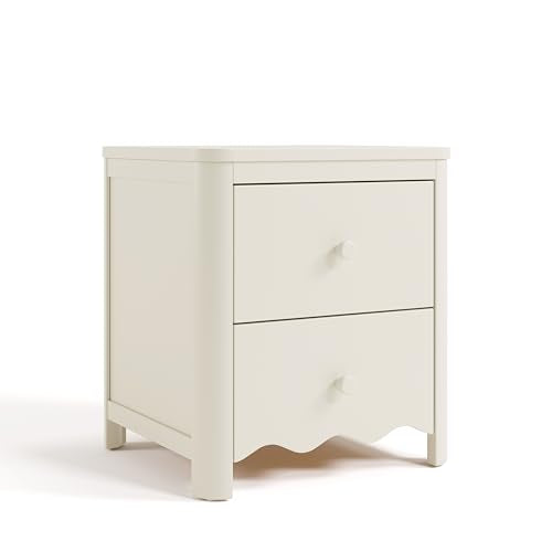Storkcraft Casablanca 2 Drawer Nightstand, Frosted Oat | GREENGUARD Gold Certified, Storage for Kids Bedroom, Premium Wood Nightstand with Iconic Wave Detailing and Rounded Posts - color: Frosted Oat, style: Nightstand