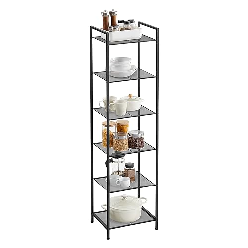 SONGMICS 6-Tier Storage Rack, Bathroom Shelf, Extendable Plant Stand with Adjustable Shelf, for Bathroom, Living Room, Balcony, Kitchen, Classic Black UBSC036B01 - color: Black, size: 6 Tiers
