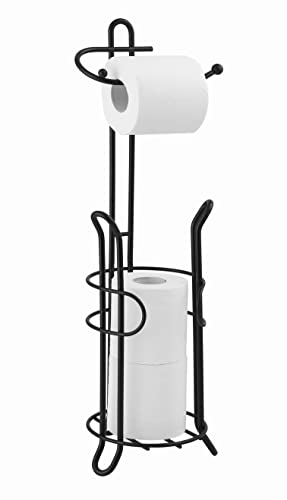 SunnyPoint Freestanding Toilet Paper Holder with Storage – Holds 3 Spare Rolls, Heavy-Duty Steel, Black Finish, Easy Assembly, Space-Saving Bathroom Organizer - color: Black