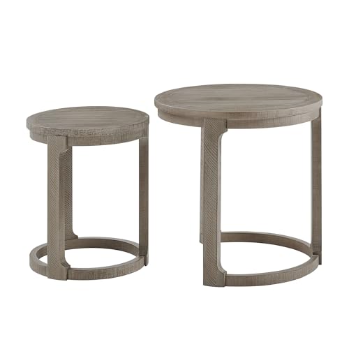 Round End Side Table Set of 2, Handcraft Nesting Table for Living Room, Modern Wood Circle Style, Easy Assembly, Light Brown - color: S1-2pcs-light Brown