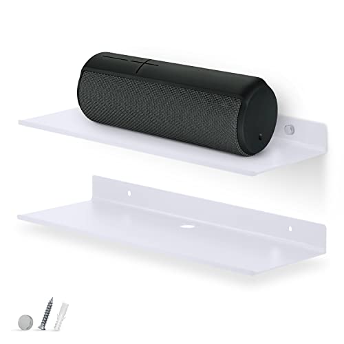 BRAINWAVZ 2-Pack 12" Floating Metal Wall Shelf for Books, Organizer, Speakers, Plants, Cameras, Books, Decor Display, Storage, Routers & More Wide Universal Holder Shelf (White) - color: 12" White Shelf