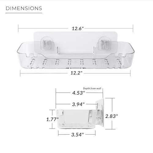 Acrylic Shower Shelf – Adhesive, No-Drill Bathroom Wall Shelf, Clear 12.2" x 3.54" x 1.77" Slim Organizer with Fast Drainage for Shower & Sink Toiletries - size: Medium