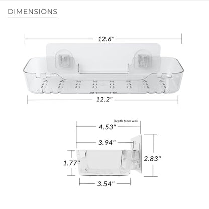 Acrylic Shower Shelf – Adhesive, No-Drill Bathroom Wall Shelf, Clear 12.2" x 3.54" x 1.77" Slim Organizer with Fast Drainage for Shower & Sink Toiletries - size: Medium