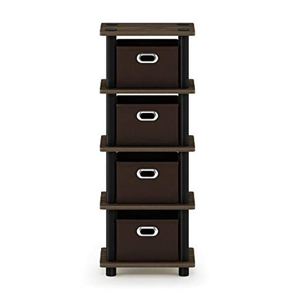 FURINNO Turn-N-Tube 4-Bins System Rack, Columbia Walnut/Black/Dark Brown - color: Columbia Walnut/Black/Dark Brown, size: 4-Bins