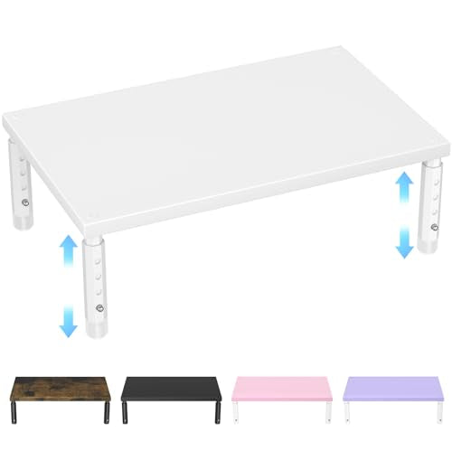 ECOLOVI Wood Computer Monitor Stand Riser for Desk, 4-Height Adjustable Desktop PC Printer Laptop Stand Shelf, Desk Organizer Workspace Accessories for Home Office Supplies, White - color: White, size: Adjustable Height