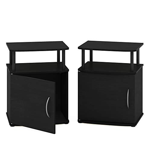 Furinno JAYA End Side Sofa Table/Nightstand with Door, 2-Pack, PVC Tubes, Black Wood - color: Black, size: 2-Pack