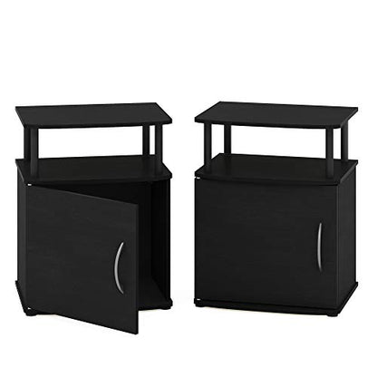 Furinno JAYA End Side Sofa Table/Nightstand with Door, 2-Pack, PVC Tubes, Black Wood - color: Black, size: 2-Pack