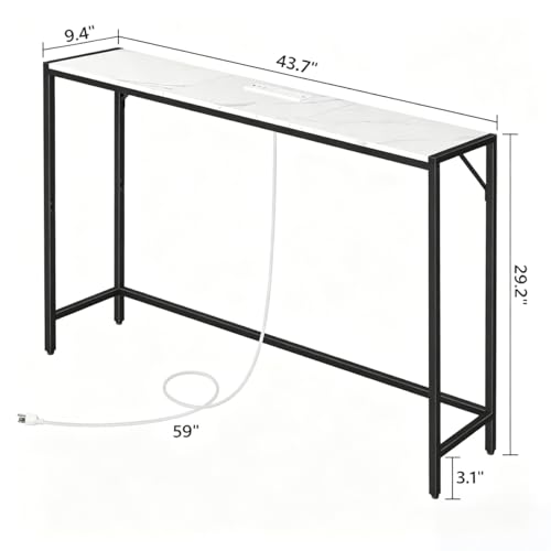 MAHANCRIS Console Table, Narrow Sofa Table Behind Couch, 43.7” Entrance Table with Power Station, Simple Style, for Living Room, Hallway, Entryway, Foyer, Marble and Black CTHM112E01 - color: Marble, Black