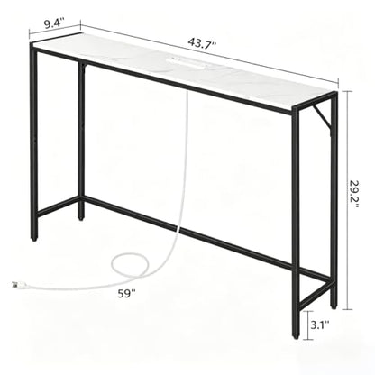 MAHANCRIS Console Table, Narrow Sofa Table Behind Couch, 43.7” Entrance Table with Power Station, Simple Style, for Living Room, Hallway, Entryway, Foyer, Marble and Black CTHM112E01 - color: Marble, Black