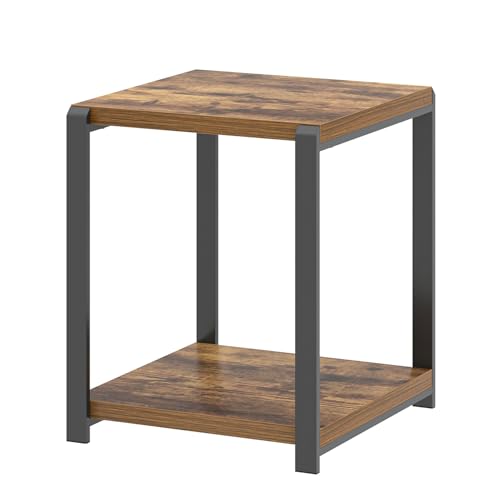 EXCEFUR End Table with Storage Shelf, Modern Side Table for Living Room, Wood and Metal Bedside Table Nightstand, Rustic Brown - color: Rustic Brown
